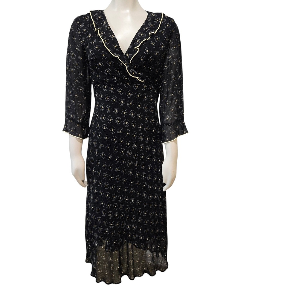 Vtg J. Jill Ruffle babydoll Midi Dress size 6 Fairy Whimsigoth Y2K Black floral